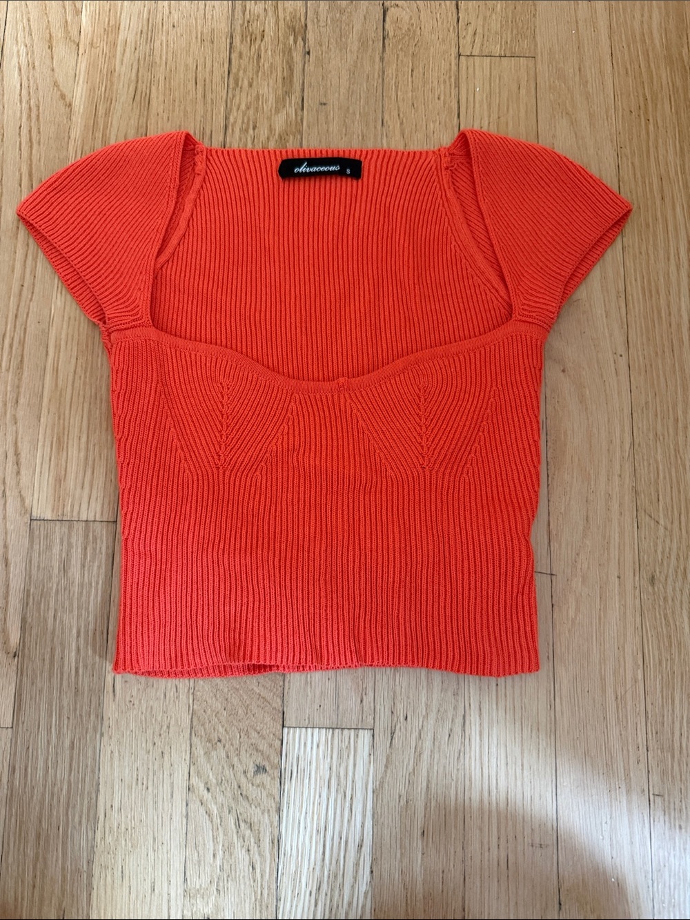 Boho Pink Bright Orange Ribbed Sweetheart Crop Top